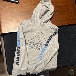 Adidas Light Gray Hoodie with Blue Graphics